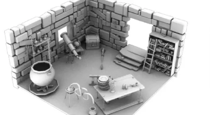 Une modélisation 3D d'un jeu d'alchimiste