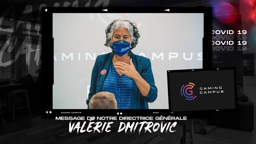 Valérie Dmitrovic, directrice générale des écoles Gaming Campus en présentation devant des étudiants