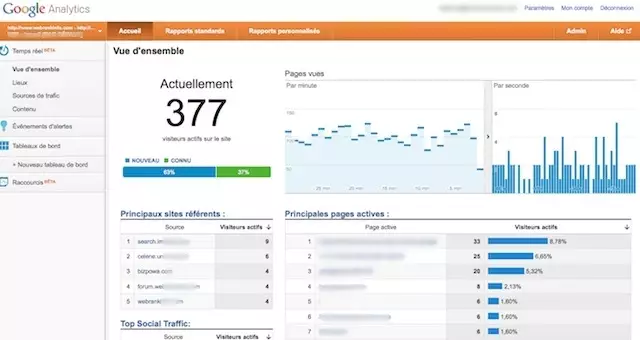 Capture d'écran de l'outil Google Analytics