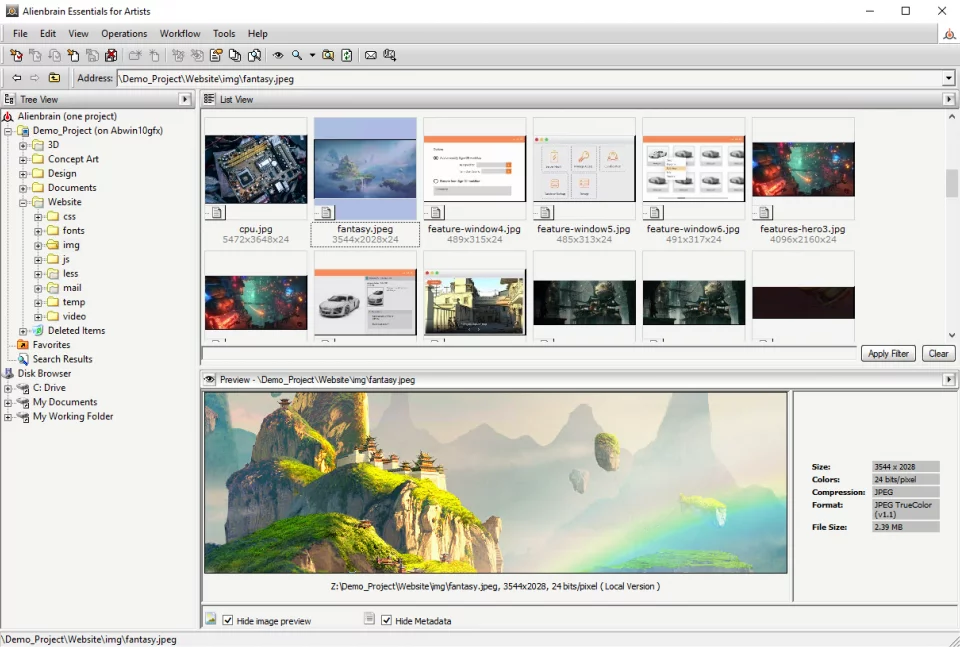 Capture d'écran du logiciel Alienbrain