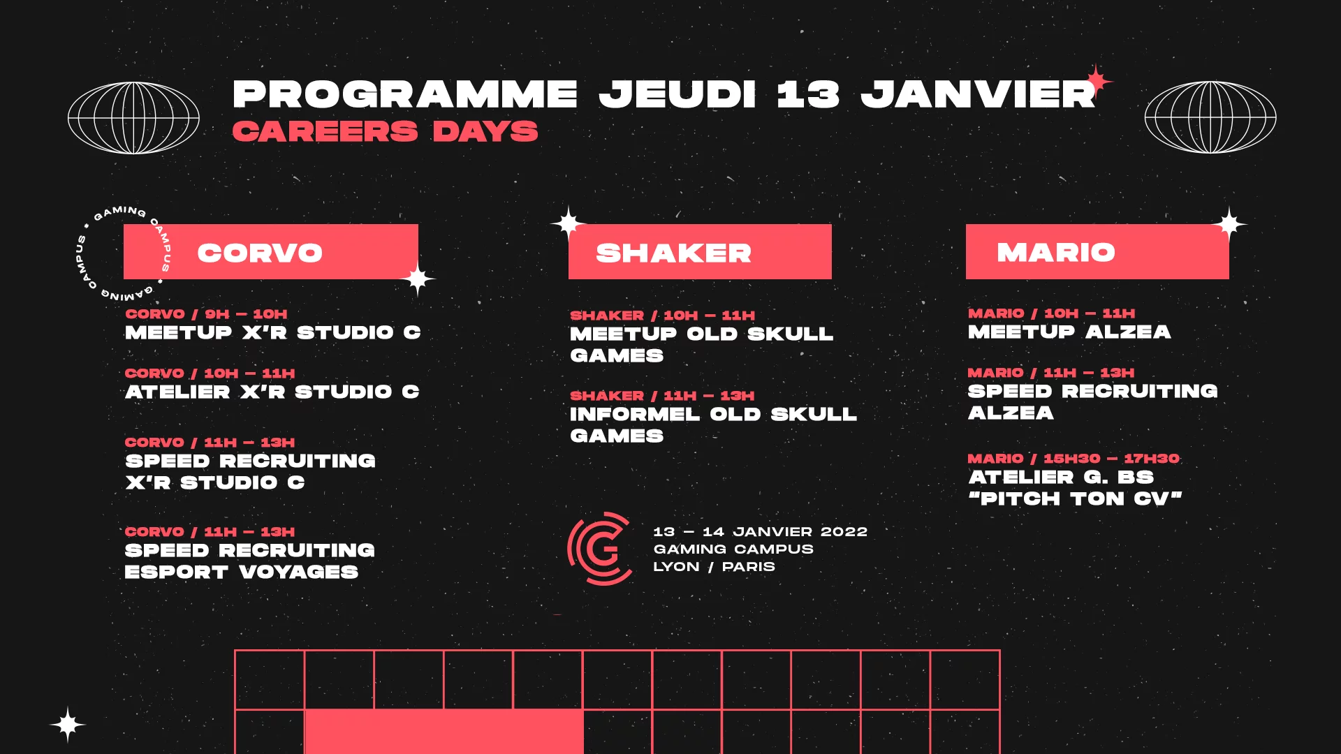 Programme Career Days Gaming Campus Jeudi 13 Janvier 2022