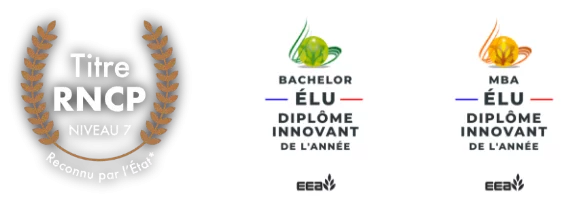Badge titre RNCP et logos bachelor / mba innovants Eduniversal