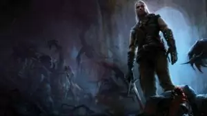 Wiedźmin opowiada o przygodach Geralta z Rivii, czarodzieja, który jest w centrum fabuły powieści.