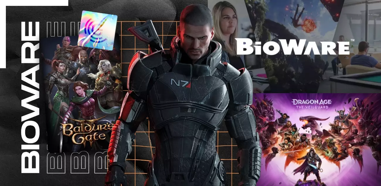 Logo de Bioware et image de jeux vidéo créés par l'éditeur