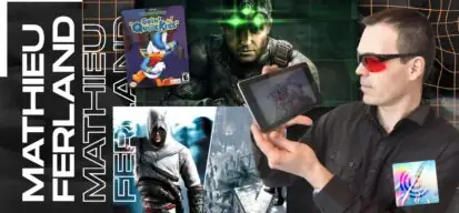 Photo de Mathieu Ferland et des jeux vidéo auxquels il a participé