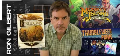 Photo de Ron Gilbert et des jeux vidéo qu'il a créé