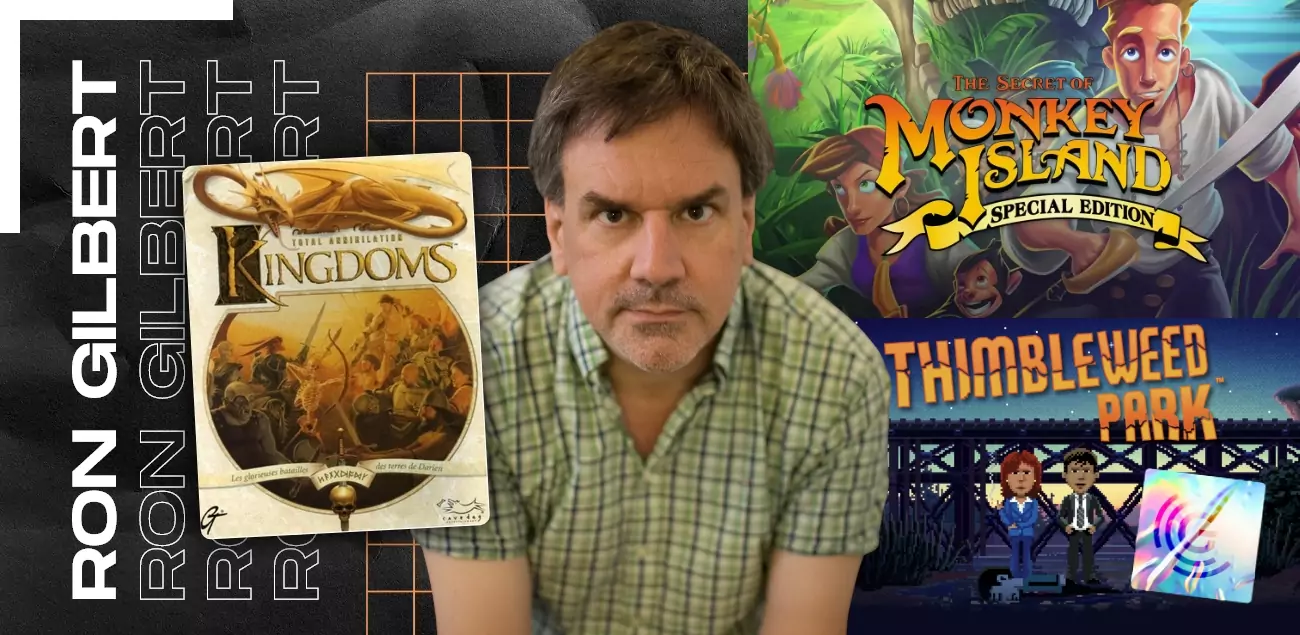 Photo de Ron Gilbert et des jeux vidéo qu'il a créé