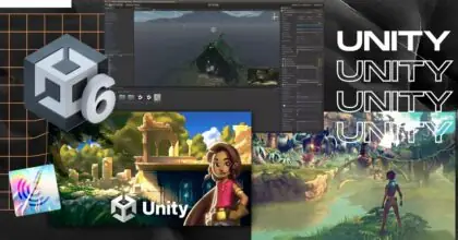 Logo de Unity et visuels de jeux créés avec le logiciel Unity