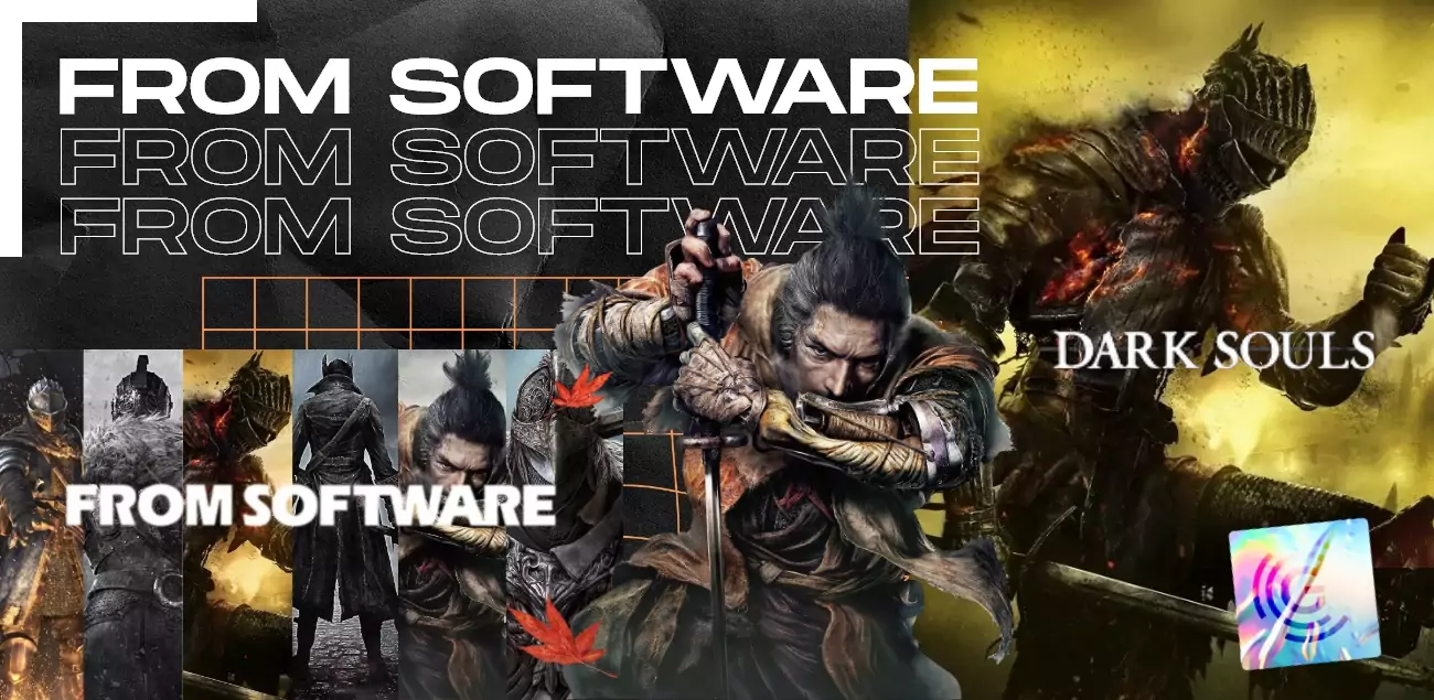 Logo From Software et image de plusieurs jeux créés par l'entreprise