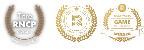 Badge titre RNCP et logos The Rookies