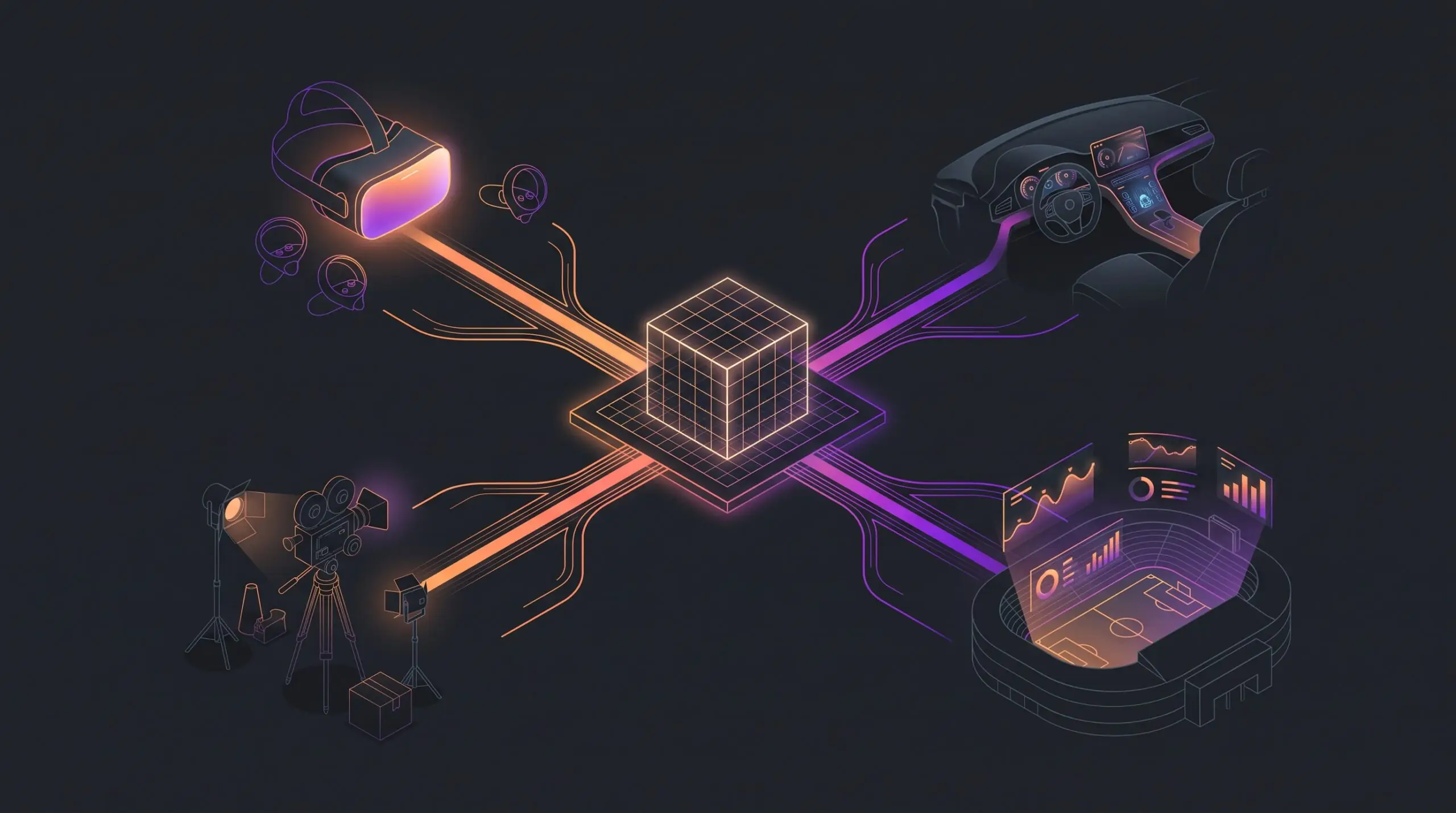 Schéma des passerelles entre les compétences d'une formation jeu vidéo et d'autres secteurs (VR, automobile, cinéma, data)