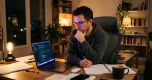 Adulte en reconversion suivant une formation tech en ligne le soir